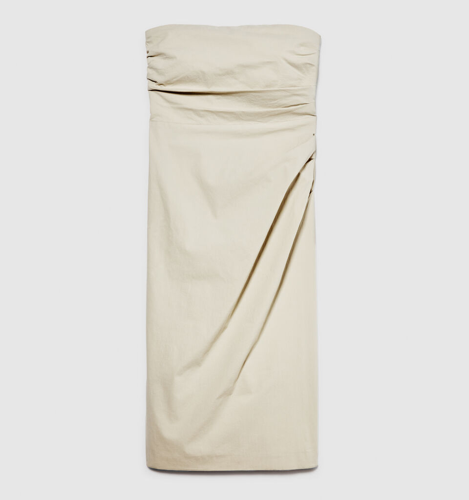 Slim fit dress with rouching - women's midi dresses - Beige | Sisley image number 6